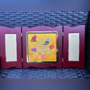 Framed Yun Nanjing Royal Brocade Yunjin Silk Woven Tri-Fold Chinese Art Stunning